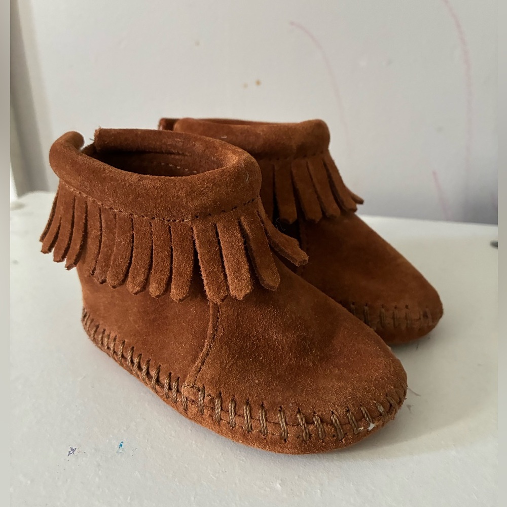 Brown Fringe Kids Shoes Minnetonka